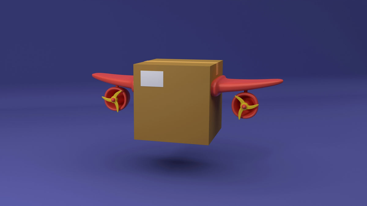 shipping box with wings and propellers 