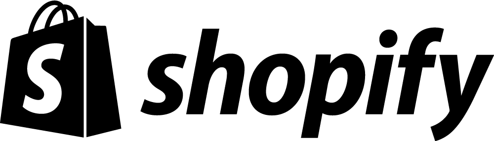 Shopify logo with a black shopping bag icon on a white background