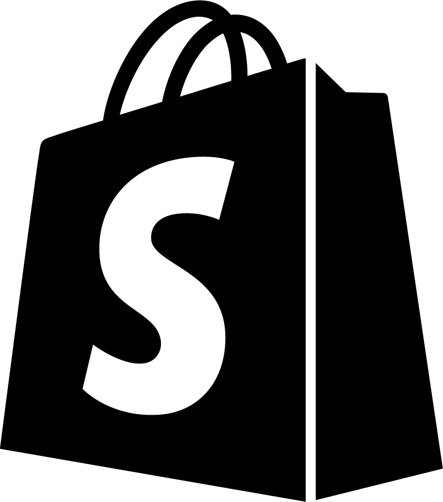 Black shopify bag with a white 'S' logo on a clear background