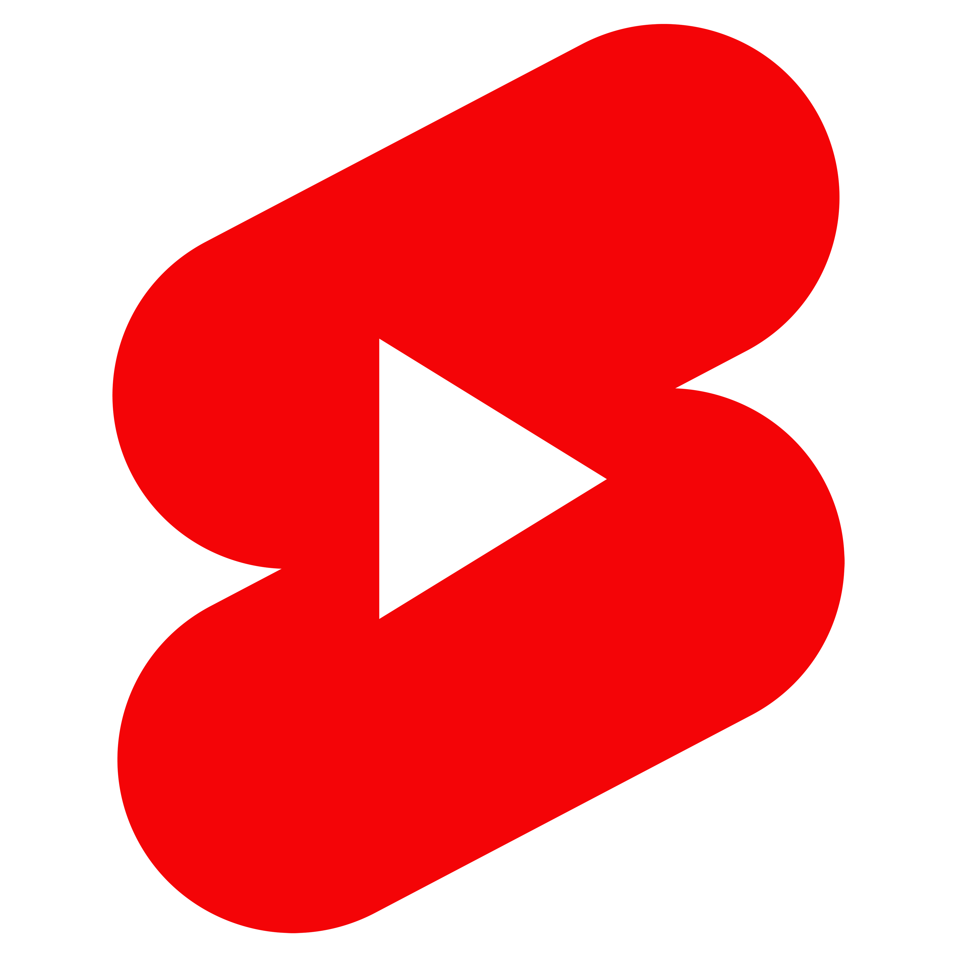 A bold red abstract youtube shorts logo icon with a white triangular play-button shape in the center, shown on a transparent background.