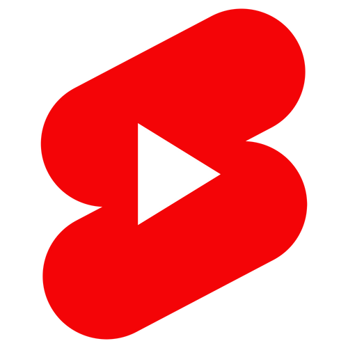 A bold red abstract youtube shorts logo icon with a white triangular play-button shape in the center, shown on a transparent background.